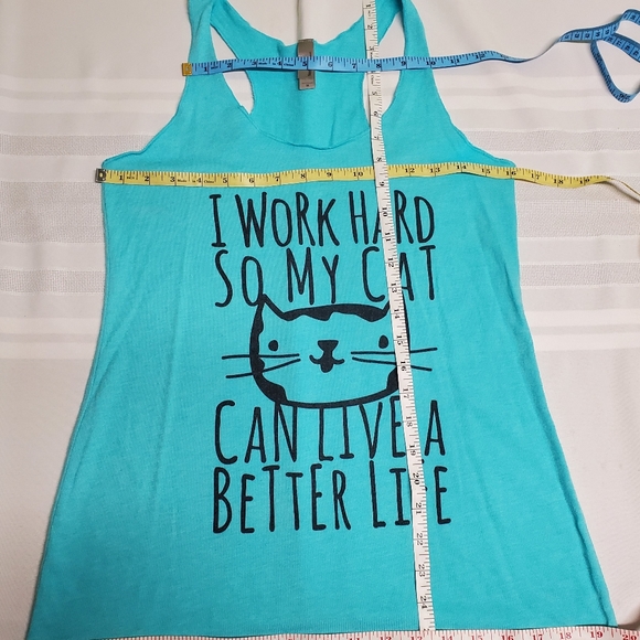 I work hard so my cat has a better life blue running / muscle shirt,Size medium. - Picture 3 of 9